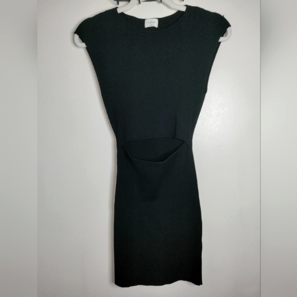 Wilfred Aritzia (Sz M) Black Stretch Ribbed Sleeveless Cutout Middle Mini Dress